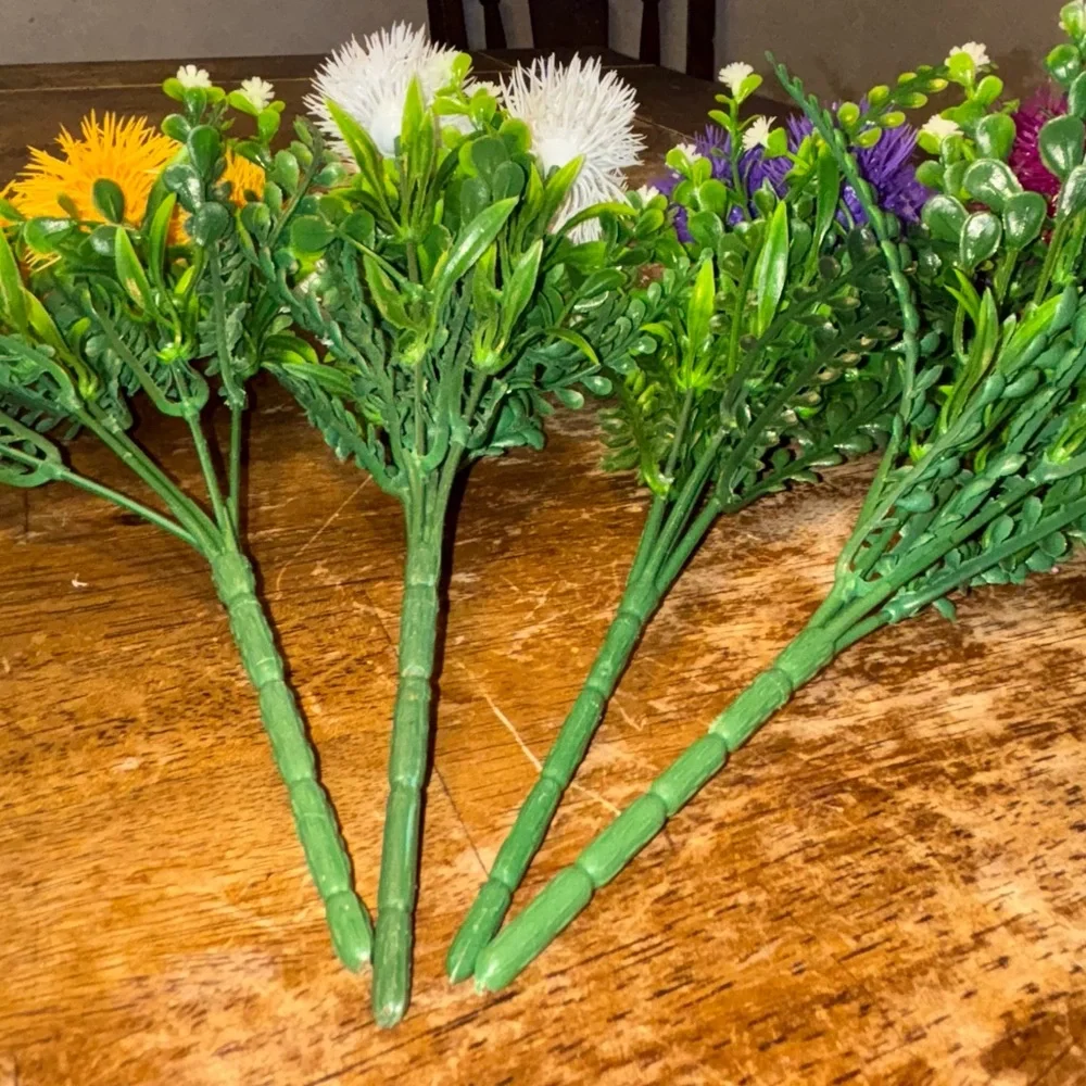 4 Bundles Artificial Flowers Fake Outdoor Plants Faux Vibrant Multicolor